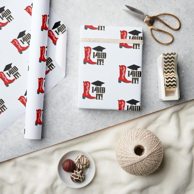 Papier Cadeau Red Cowboy Boot Grad Casquette et diplôme (Artisanat)