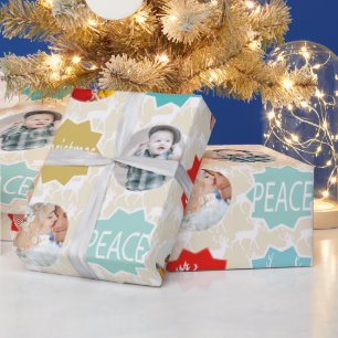 Papier Cadeau Red Family Photo Reinder Noël Joyeux Joyeux Feu