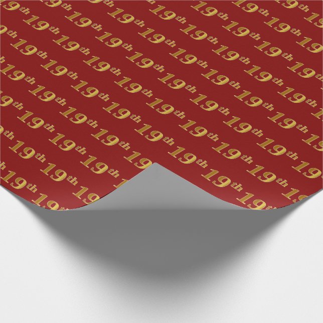 Papier Cadeau Red, Faux Gold 19th (dix-neuvième) Event (Coin)