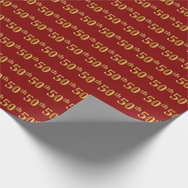 Papier Cadeau Red, Faux Gold 50th (Cinquantième) Event (Coin)
