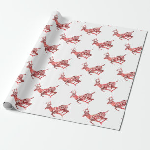 Papier Cadeau Red Foil Reinder