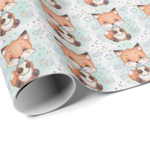 Papier Cadeau Red Fox Cute Baby Pastel Motif d'aquarelle