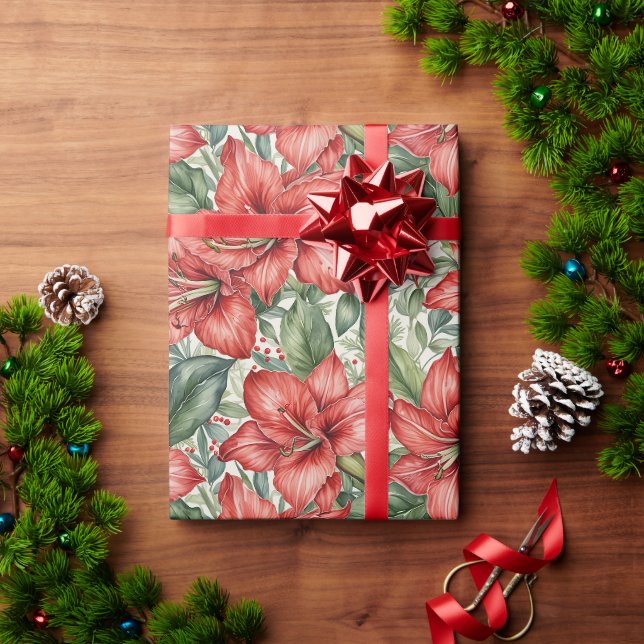 Papier Cadeau Red Giant Amaryllis Holiday (Cadeau de vacances)