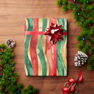 Papier Cadeau Red Gold Green Stripes Noël