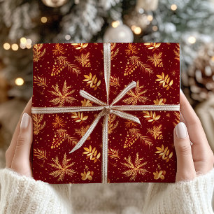 Papier Cadeau Red Gold Moody Festive cadeau de Noël