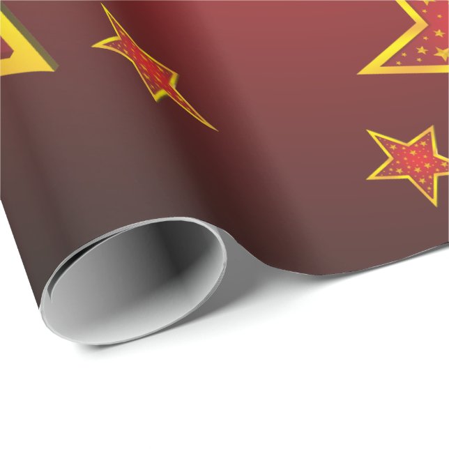 Papier Cadeau Red Gold Parties scintillant Stars Joyeux Noël (Coin rond)