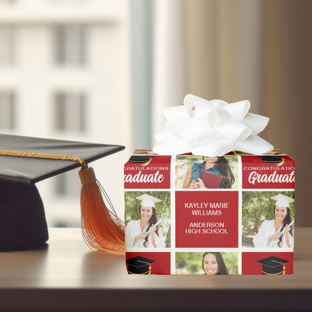 Papier Cadeau Red Graduation Photo Personnalisée 2025 Graduate (Créateur téléchargé)