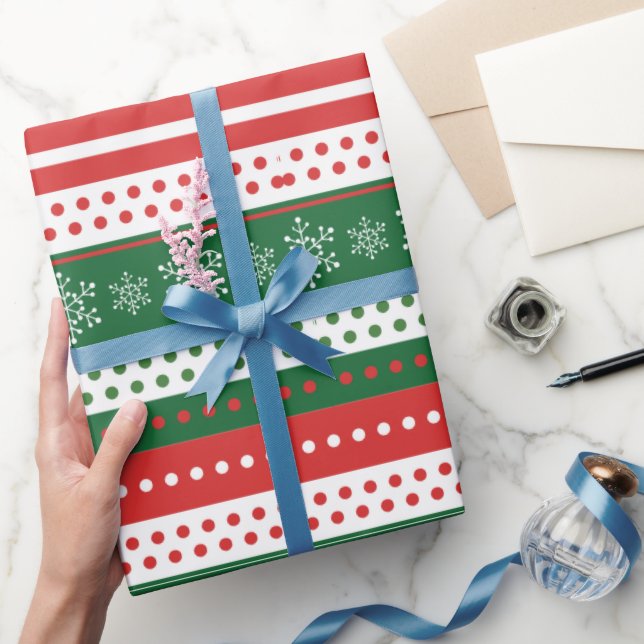 Papier Cadeau Red Green and Blue Festive Christmas Pattern (Cadeaux)