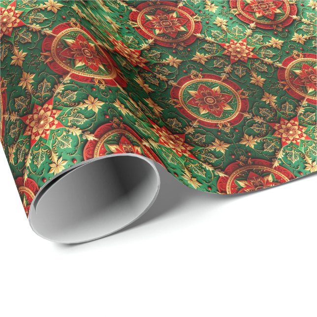 Papier Cadeau Red Green Decorative Holiday Wrapping Paper (Coin rond)