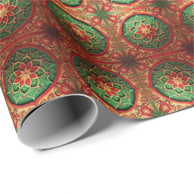 Papier Cadeau Red Green Decorative Holiday Wrapping Paper (Coin rond)