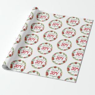 Papier Cadeau Red Green Gold Nom de famille Wreath Retro Noël