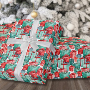 Papier Cadeau Red Green Holiday présente Noël