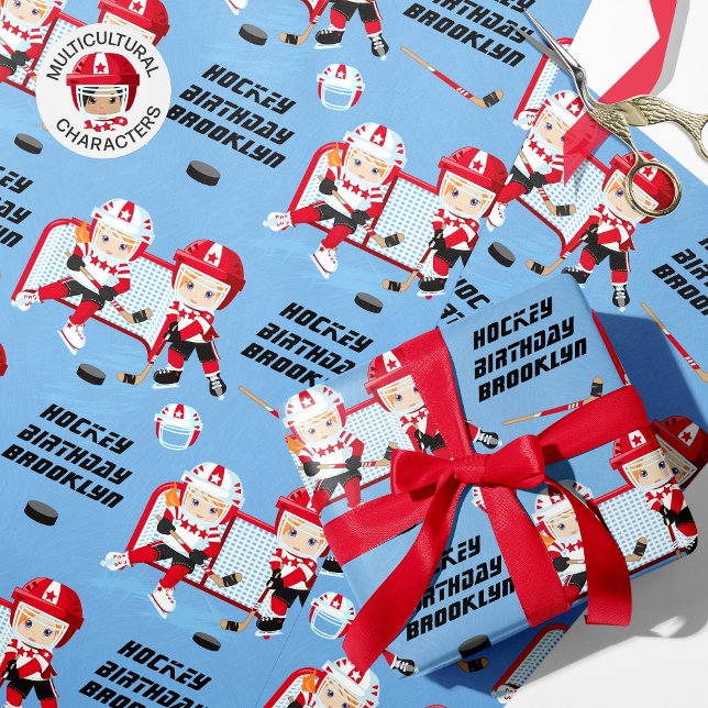 Papier Cadeau Red Hair Girl Hockey Anniversaire personnalisé (Créateur téléchargé)