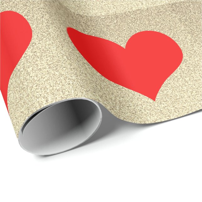 Papier Cadeau Red Heart Motif Mariage Parties scintillant Or mod (Coin rond)