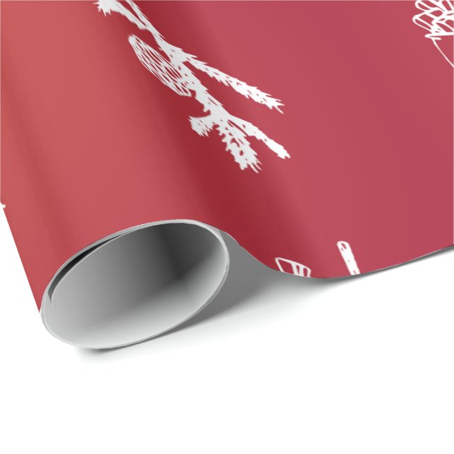 Papier Cadeau Red Holiday Snowflakes Joyeux Noël (Coin rond)