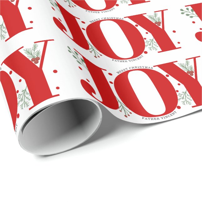 Papier Cadeau Red JOY Joyeux Noël demande (Coin rond)