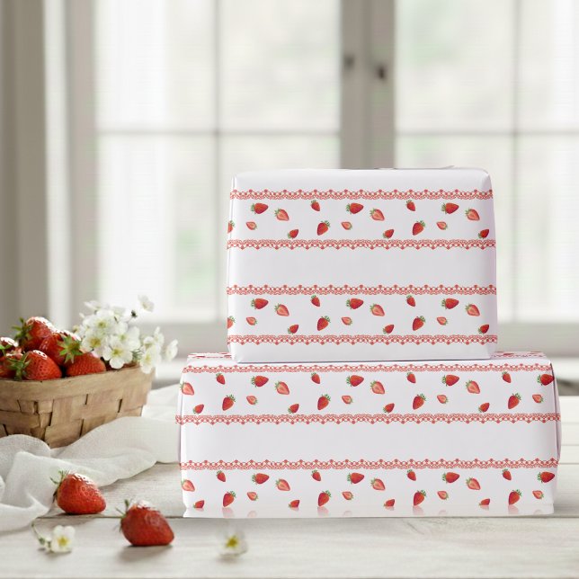 Papier Cadeau Red Lace Berry First Birthday  (Red Lace Berry First Birthday Wrapping Paper)