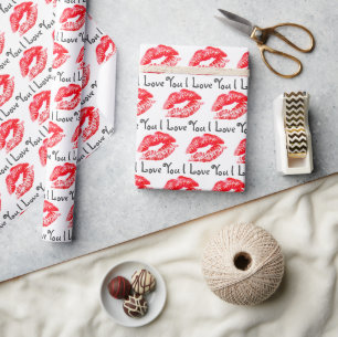 Papier Cadeau Red Lipstick Baisers et je t'aime