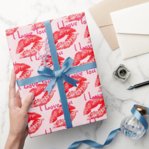 Papier Cadeau Red Lipstick Baisers Je t'aime