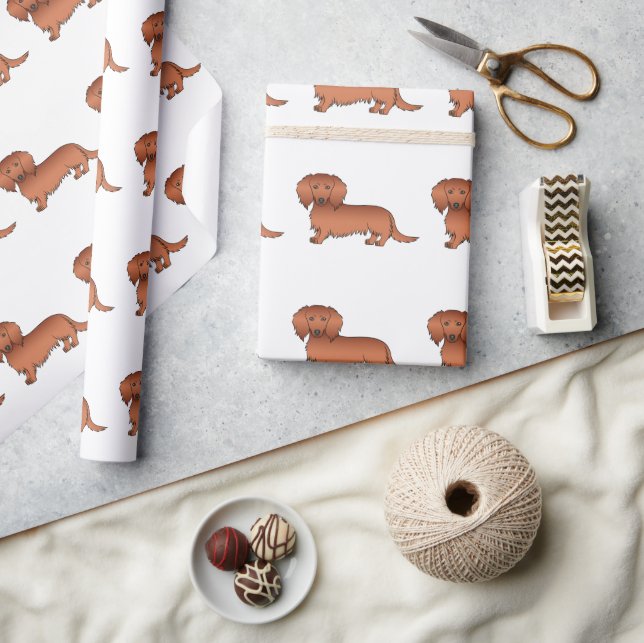 Papier Cadeau Red Long Cheveux Dachshund mignon Motif de dessin (Artisanat)