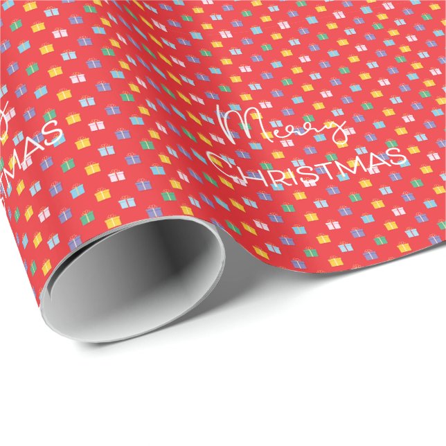 Papier Cadeau Red Merry Christmas Modern Gift Wrapping Paper (Coin rond)