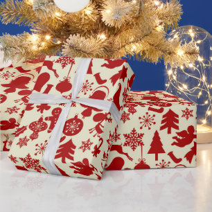 Papier Cadeau Red Multi Motif Festive Papier d'enveloppement de