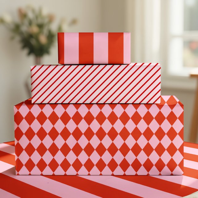 Papier Cadeau Red Pink Argyle Wrapping Paper (Créateur téléchargé)