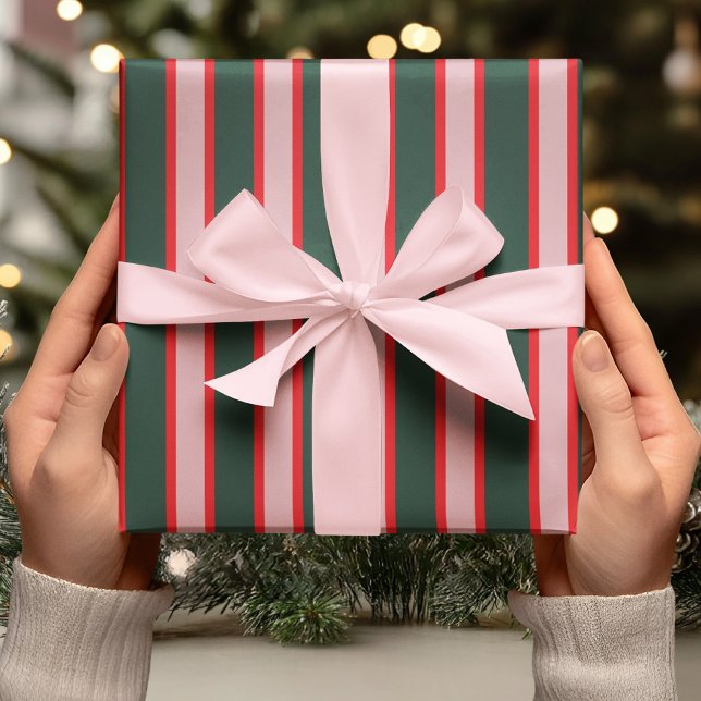 Papier Cadeau Red, Pink & Green Stripe (Créateur téléchargé)