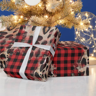 Papier Cadeau Red Plaid Cheetah Funky Christmas