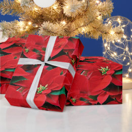 Papier Cadeau Red Poinsettia Holiday