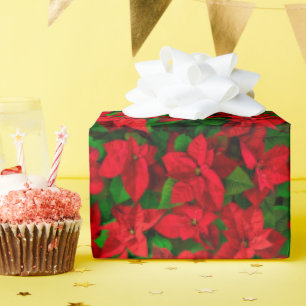 Papier Cadeau Red Poinsettia Joyeux Noël Joyeux Joyeux Fêtes