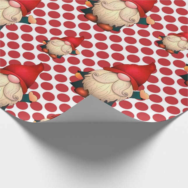 Papier Cadeau Red Polka Dot Gnomes Papier d'enveloppement de Noë (Coin)