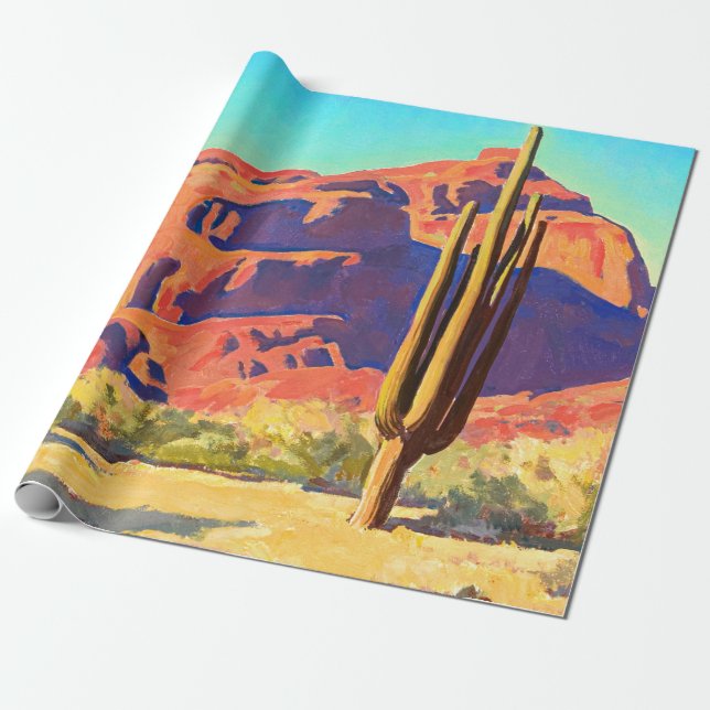 Papier Cadeau Red Rocks and Cactus, 1945, par Maynard Dixon (Déroulé)