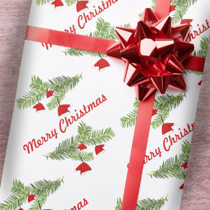 Papier Cadeau Red Santa Hat Ornements sur la branche de pin Noël