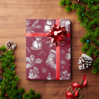 Papier Cadeau Red Snowman Vintage Elegant Gift Wrapping Paper