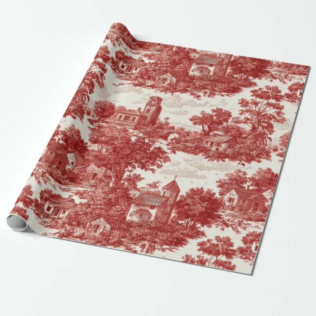 Papier Cadeau Red Toile Countryside Scene (8) (Déroulé)