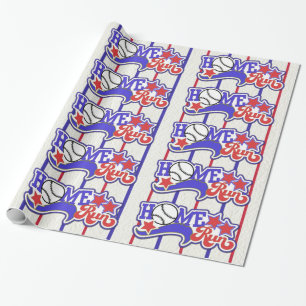 Papier Cadeau Red White & Blue Home Run Baseball Papier rayé