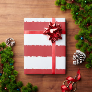 Papier Cadeau Red White Stripes Faux Unique Feu Torn Noël