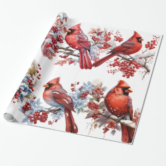 Papier Cadeau Red White Winter Wonderland Cardinals Noël
