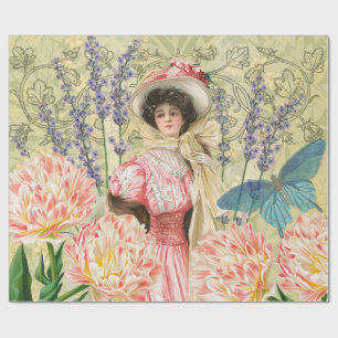 Papier Cadeau Regency de femme victorienne rose