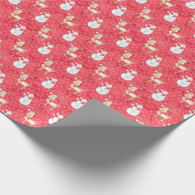 Papier Cadeau Reindeer de Noël et Motif des Snowmen - Rouge (Coin)
