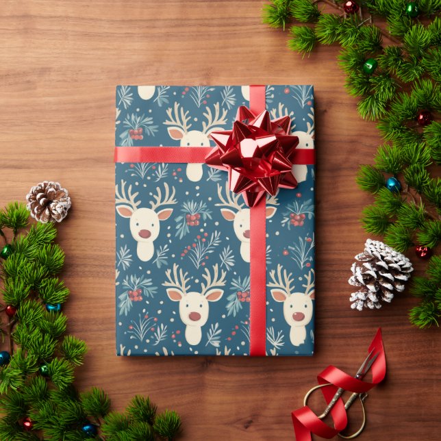 Papier Cadeau Reindeer Mistletoe Papier d'enveloppement de la ve (Cadeau de vacances)
