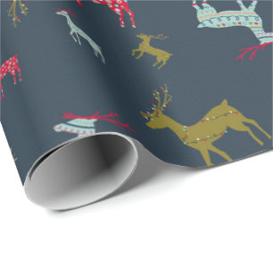 Papier Cadeau Reindeer moderne à motifs Noël et Fêtes