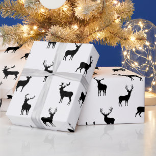 Papier Cadeau Reindeer Motif de vacances Noir et Blanc