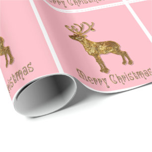 Papier Cadeau Reindeer rose Noël brillant