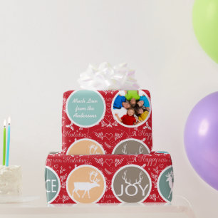 Papier Cadeau Reinder photo de famille de monnaie Noël Joyeux fe