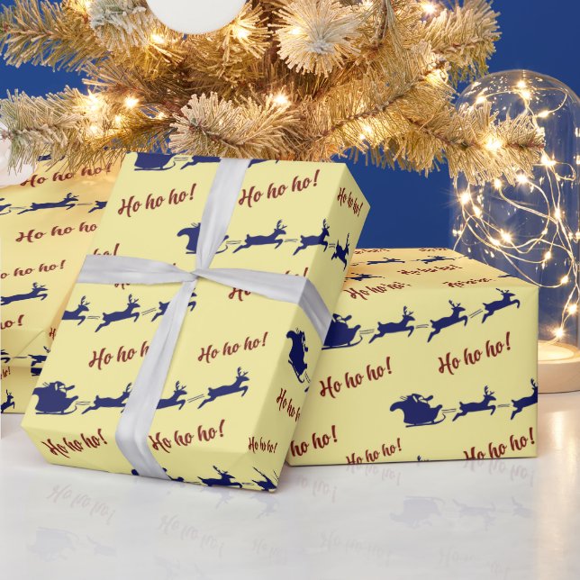 Papier Cadeau Reindeuses à Sleigh Père Noël Jaune sans joint (Vacances)