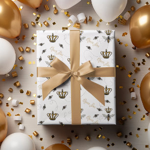 Papier Cadeau Reine abeille élégante couronne dorée blanche