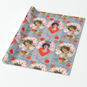 Papier Cadeau REINE DE COEUR, Saint-Valentin Bleu Rouge