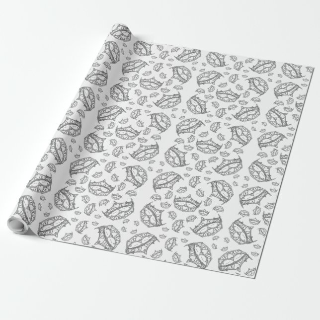 Papier Cadeau Reine des Coeurs couronne d'argent tiaras emballag (Déroulé)
